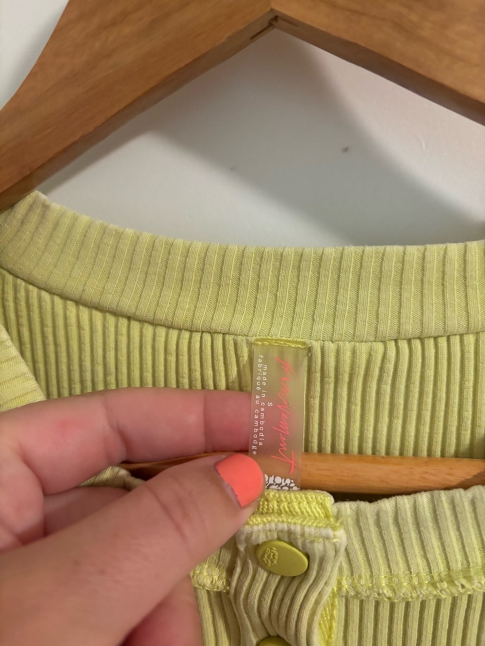 FREE PEOPLE FP Movement Rally Rib Henley Lime Green Long Sleeve Shirt Small - Picture 3 of 6